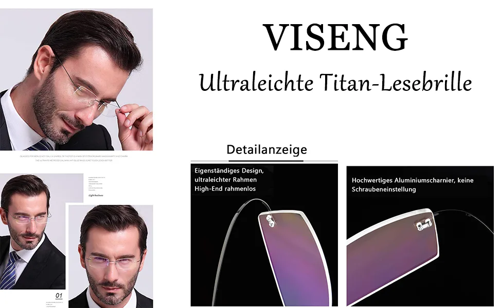 Viseng 2 Pack reading glasses titanium men women rimless reading glasses titanium metal ultralight readers +3.0 - Lesebrille