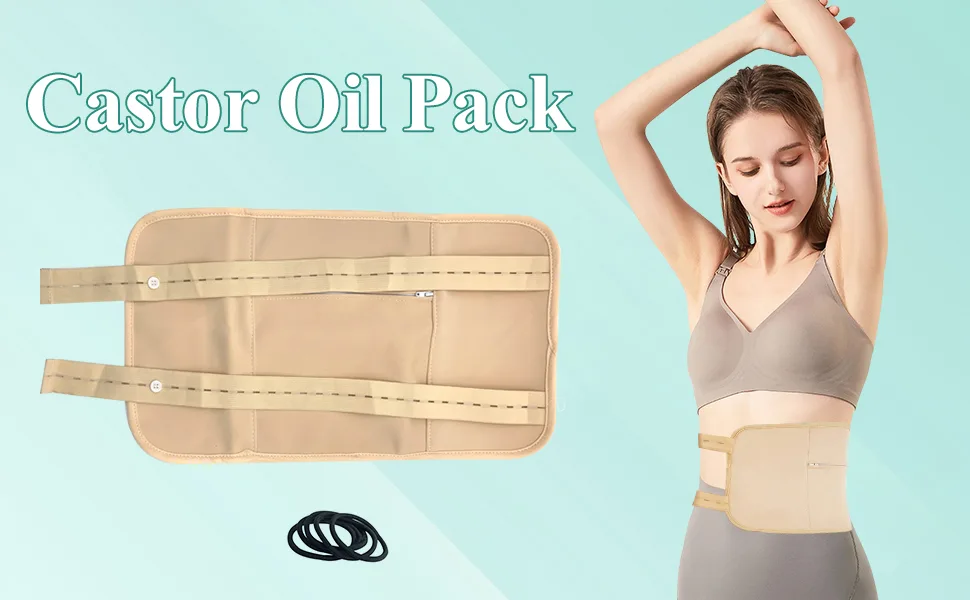 Castor Oil Pack Wrap adjustable reusable waist khaki organic castor oil pack kit with zipper bag (castor oil does not include) - castor oil pack wrap