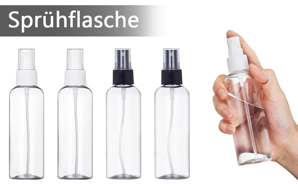 Spray Bottle Transparent Empty Fine Mist Spray Bottle Travel Atomizer Bottles 100ml 1 Pack (1 x 4 Pieces) Black + White - Sprühflasche