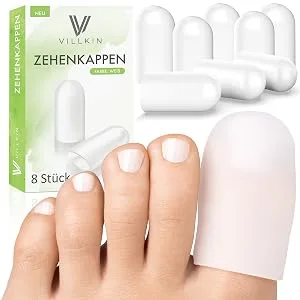 8x Villkin toe cap set including e -book - for the big toe - against bubbles and calluses - Premium toe pads white 8 pieces (1 Pack) - Zehenkappen mit Verpackung
