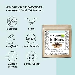 Cookie Dough Nomnoms |Creamy nutmus protein-bites-organic vegan with organic erythritan-protein bar alternative cookie-dough bigpack (15 bits) - Glas