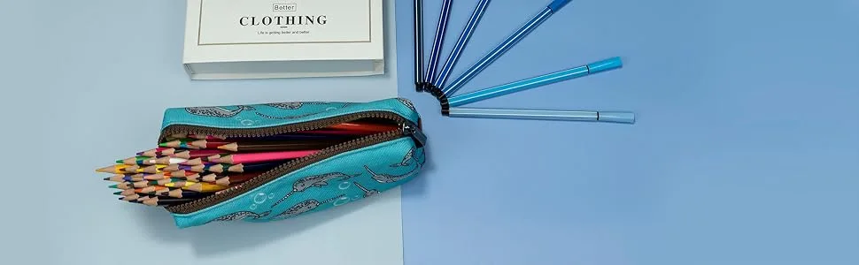 Narwhal Students Canvas Pencil Case Pen Bag Pouch stationery Case Makeup Cosmetic Bag - Narwal