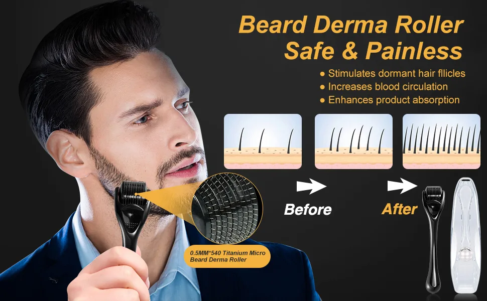 Beard roller Dermaroller 0.5mm Beard Roller Beard Microneedle Dermaroller for beard growth and beard care 1 piece (1 pack) - baetroller