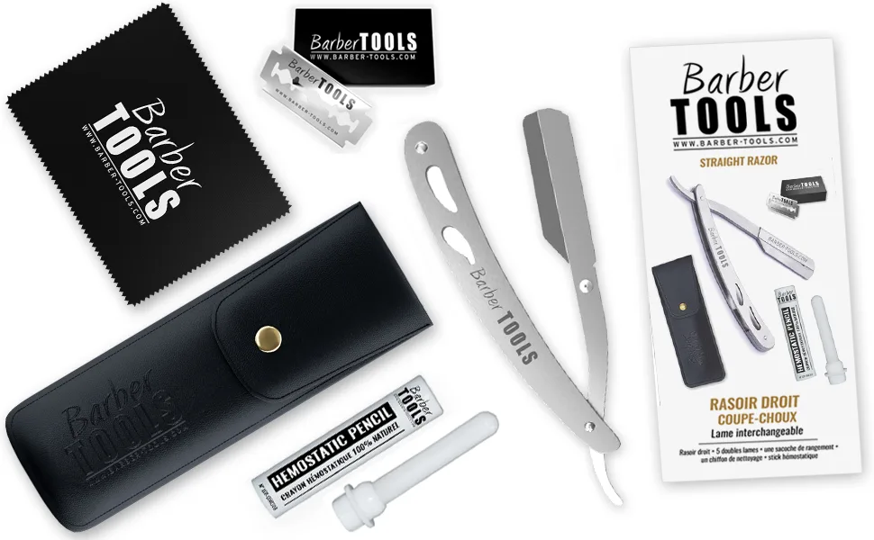 Razor Men - Beard Razor + Razor Blades + Carrying Case - Barber Razor with Replaceable Blade (Silver) - Rasiermesser