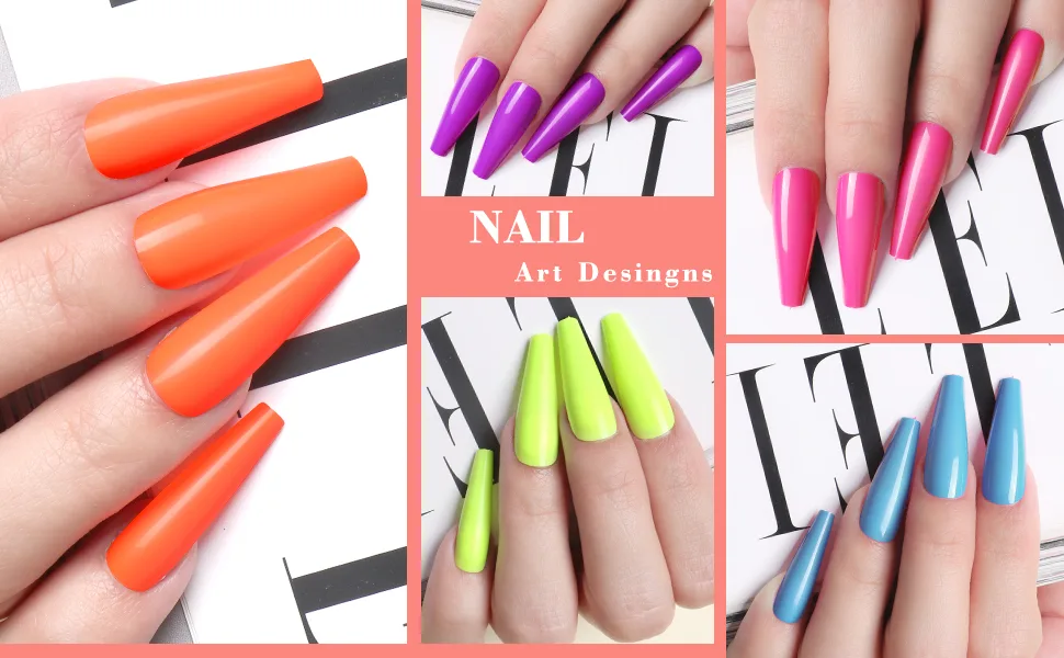 Ejiubas 500Pcs Glossy Press on Nails - Long Acrylic Nails Press ons False Nails for Women, Stick Glue on Nails Set with Glue Nail File, Nail Art Salon Ballerina French Fake Tips 04-color set 2 - press on nails long
