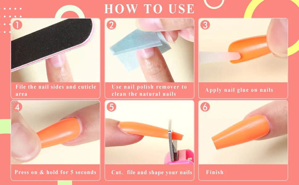 Ejiubas 500Pcs Glossy Press on Nails - Long Acrylic Nails Press ons False Nails for Women, Stick Glue on Nails Set with Glue Nail File, Nail Art Salon Ballerina French Fake Tips 04-color set 2 - press on nails long