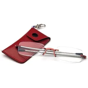 Cokobin men and women foldable borderless reading glasses with a telescopic stick and leather case keychain anti-blue light portable glasses gold 1.5 dioptries - Leichte Lesebrille, faltbare Lesebrille