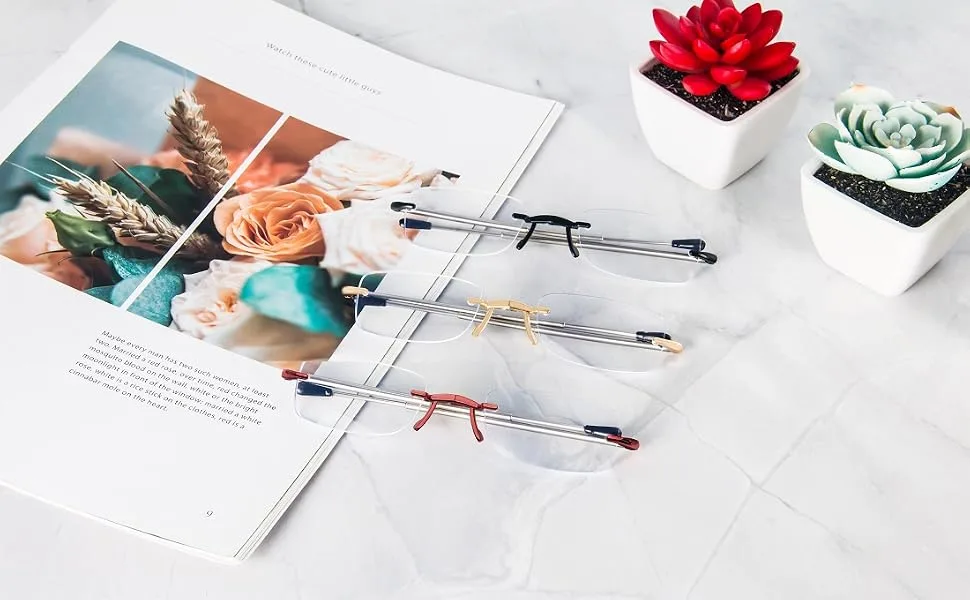 Cokobin men and women foldable borderless reading glasses with a telescopic stick and leather case keychain anti-blue light portable glasses gold 1.5 dioptries - Lesebrille, Mini-Lesebrille, Lesebrille, Faltbare Lesebrille,