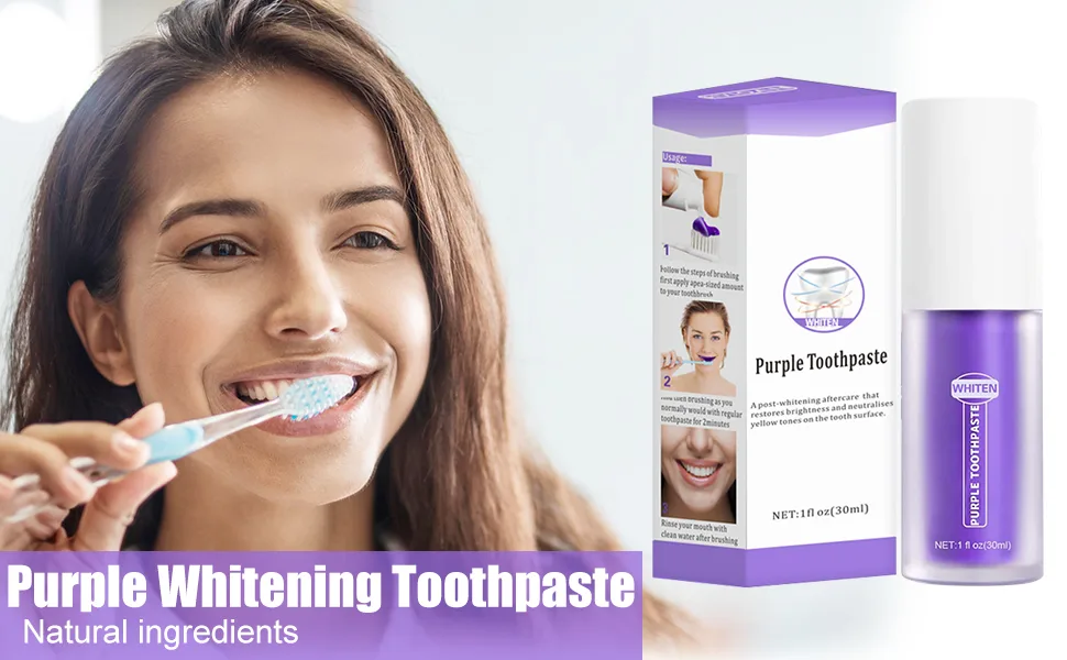 Purple Teeth Whitening Toothpaste toothpaste white teeth white teeth toothpaste tooth whitening bleaching purple purple toothpaste stain removal teeth deep stain removal coffee yellow teeth (1 Pack) - product information 2