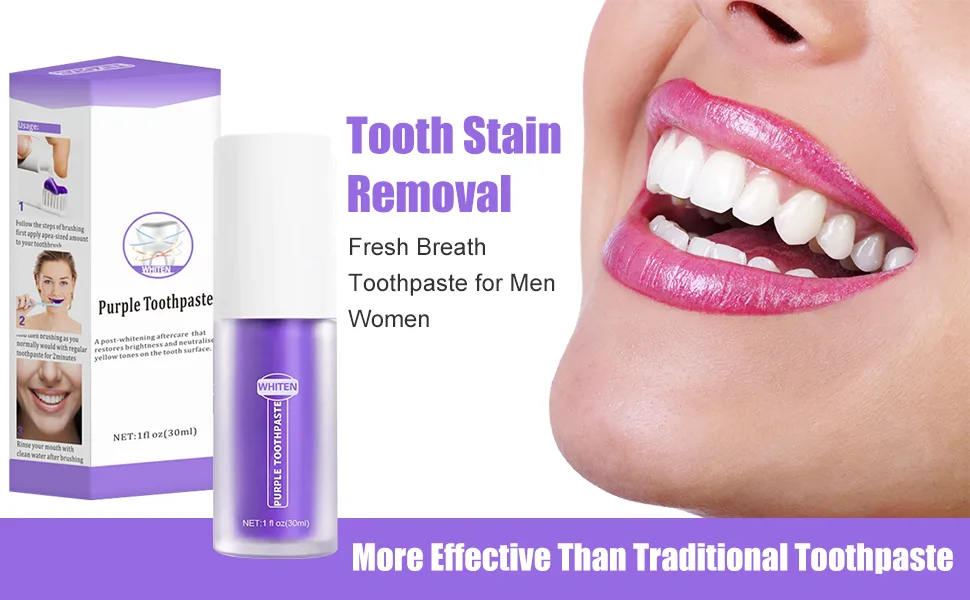 Purple Teeth Whitening Toothpaste toothpaste white teeth white teeth toothpaste tooth whitening bleaching purple purple toothpaste stain removal teeth deep stain removal coffee yellow teeth (1 Pack) - product information 3