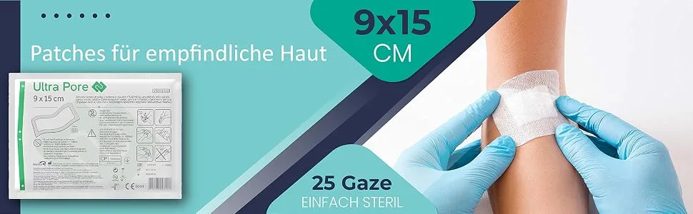 Medrull sterile wound patch 9x15 cm plaster ultra pore sensitive sterile wound association - strong adhesive power - protects in cuts & scratches - individually packaged 25 pack 9x15 cm (25 pack) - medrull