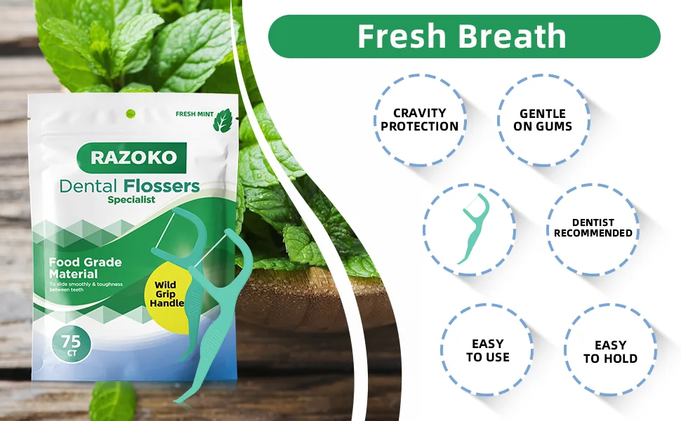 Dental Floss Picks | Toothpicks Extra Strong Flosser Pick Fresh Mint Flavor 75 Dental Floss Picks 3 Pack - product information 2