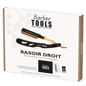 BARBER TOOLS Razor with box and 5 razor blades + alum stone + polishing cloth + case - Boite