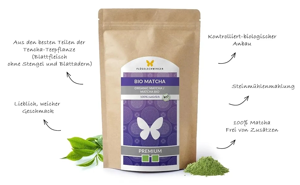 100g Bio Matcha Premium 100% Matcha tea without additives in traditional way in stone mills Matcha powder (100g) 100 g (1 Pack) - Matcha Premium