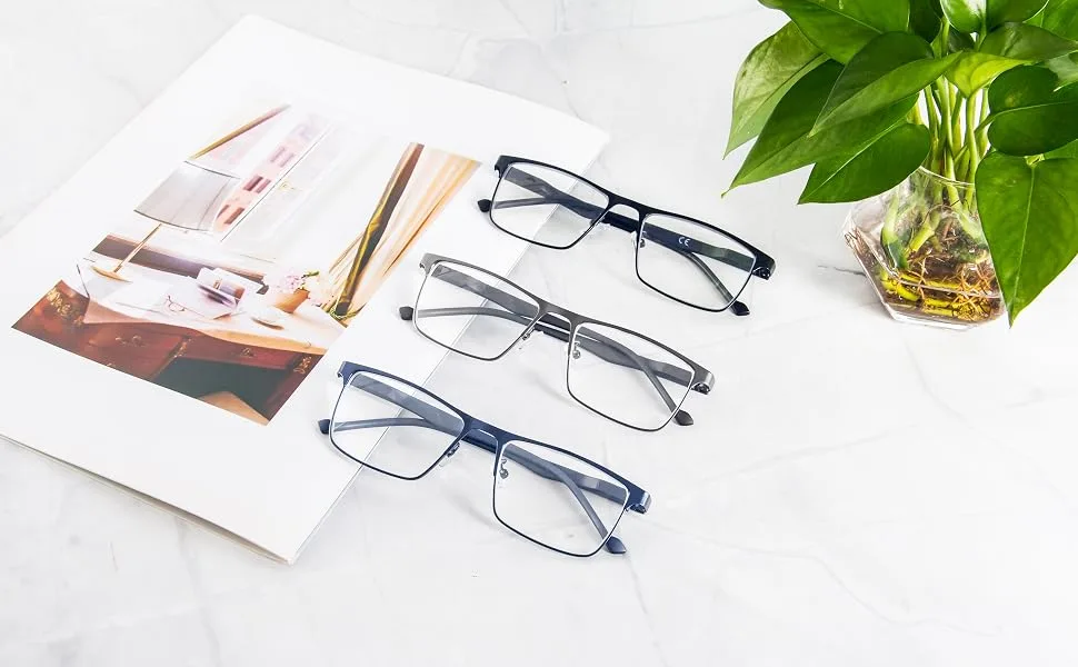 Kokobin 3-pack rectangle Reading glasses with spring hinges and blue light-blocking reading glasses Light reader for men and women with metal frames (3-pack 3.5 diopters) 3-pack 3.5 Dioptries - Lesebrille Lesebrille aus Metall Vollformat-Lesebrille lesebrille herren 2,5 lesebrille 1,5