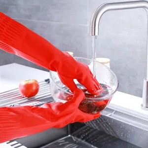 YSLON Rubber Cleaning Gloves Kitchen Dishwashing Gloves 3 Pairs Waterproof Reusable. (Red S) S (Pack of 3) - product information 3