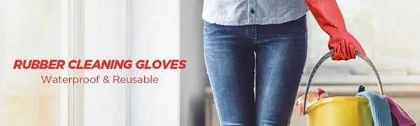 YSLON Rubber Cleaning Gloves Kitchen Dishwashing Gloves 3 Pairs Waterproof Reusable. (Red M) M (Pack of 3) - product information 1