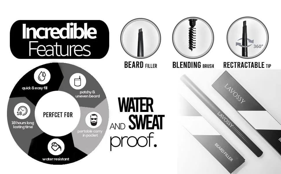 Lavossy Bartf llerstift fill and define your irregular beard with the beard pencil waterproof bare pencil for men multi -colored 1 piece (1 -pack) light brown - LAVOSSY Bartstift Eigenschaften:
