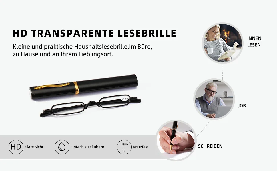 KoKoBin 2-pack Mini Slim Reading Glasses Spring Hinge Metal Reading Aid Unisex Visual Aid with Case +2.0 2 Pack +2.0 - Mini Lesebrille Tragbare Lesebrille Ultraleichte Lesebrille