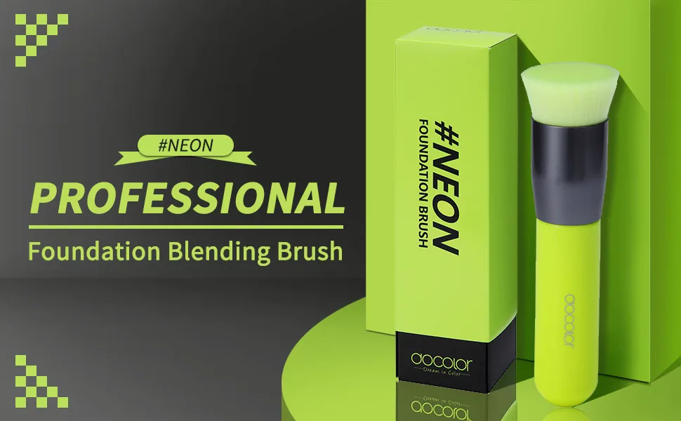 Docolor Foundation Blending Brush - Premium Makeup Brush for Liquid, Cream, and Powder, Professional Makeup Brush Flat Top Kabuki for Face Neon Green - fundation brush