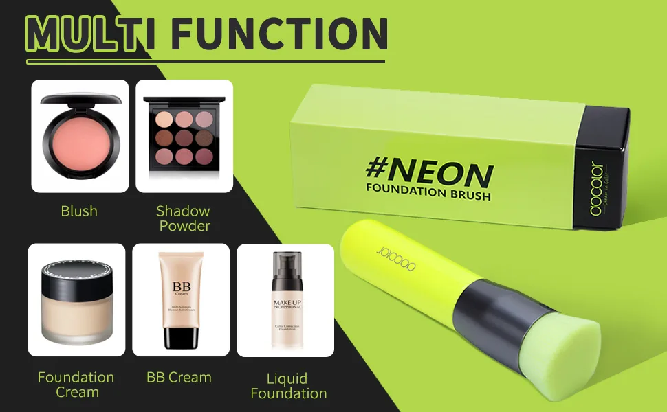 Docolor Foundation Blending Brush - Premium Makeup Brush for Liquid, Cream, and Powder, Professional Makeup Brush Flat Top Kabuki for Face Neon Green - multi function