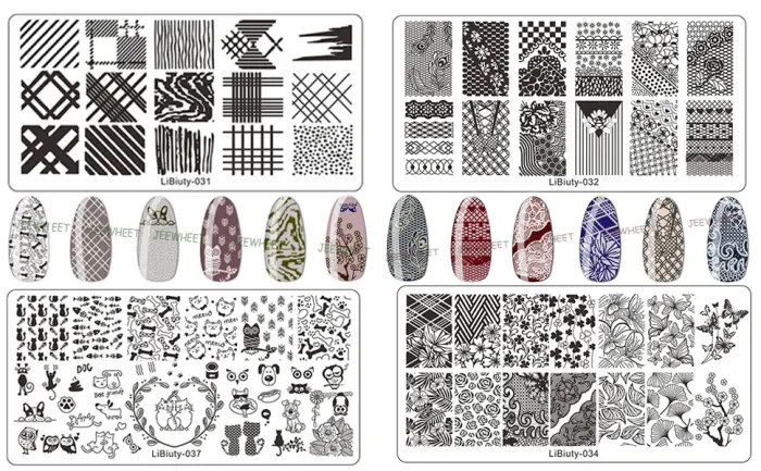 Jeewheet 6PCs Nail Schablone 1 Nail stamp 1 nail scrap with 4 replacement heads for nail art nail polish nail starter kit pattern flame 6PCS-B - product information 3