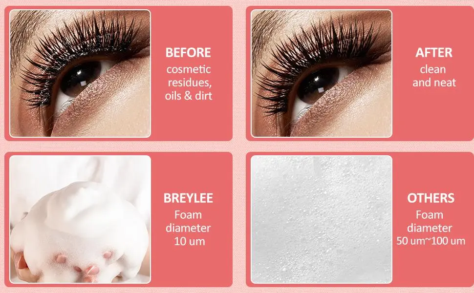 Eyelash shampoo Breylee eyelash care eyelash care for salon and home use eyelash extension eyes make-up remover with 2 brushes (200ml 7 fl oz) 200 ml (1 Pack) - CLEANSER-1