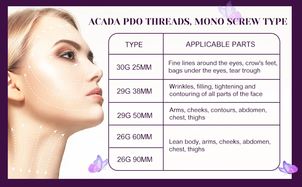 Acada Pdo Threads Lift Korea Face/Whole Body Mono Screw Type 29G38MM 20pcs 20Pcs-29G*38MM - product information 2