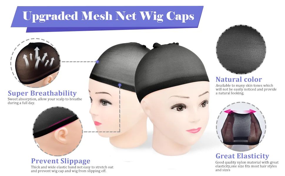 MORGLES Wig Caps Stretchy Nylon Stocking Caps for Wigs for Women 20 Pack Black - Schwarze Perückenkappe