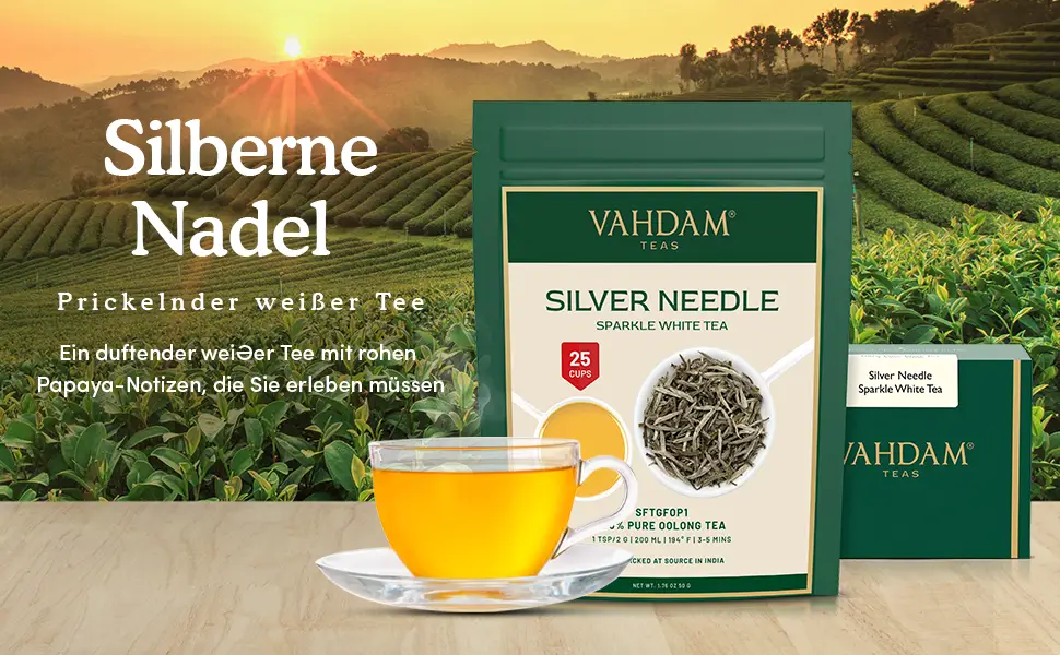 Vahdam Silver Needle White Tea Loose Leaves (50g 25 cups) |100% natural white tea leaves |Caffeine -free Silver Needle Sparkle White Tea - product information 2