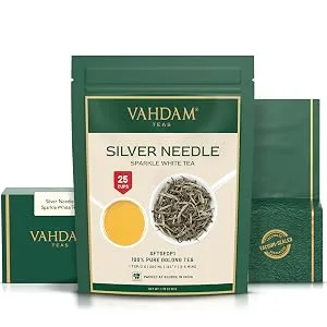 Vahdam Silver Needle White Tea Loose Leaves (50g 25 cups) |100% natural white tea leaves |Caffeine -free Silver Needle Sparkle White Tea - product information 3