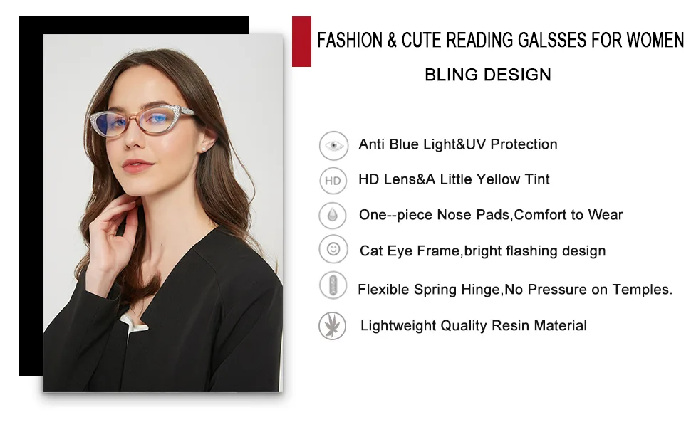 EyeURL 3-pack cateye reading glasses computer reader with blue light blocking reading glasses visual aid glasses reading aid for women with feather hinges 3 pieces 1.5 x - product information 2