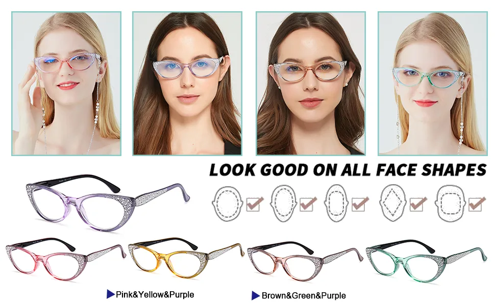 EyeURL 3-pack cateye reading glasses computer reader with blue light blocking reading glasses visual aid glasses reading aid for women with feather hinges 3 pieces 1.5 x - product information 4