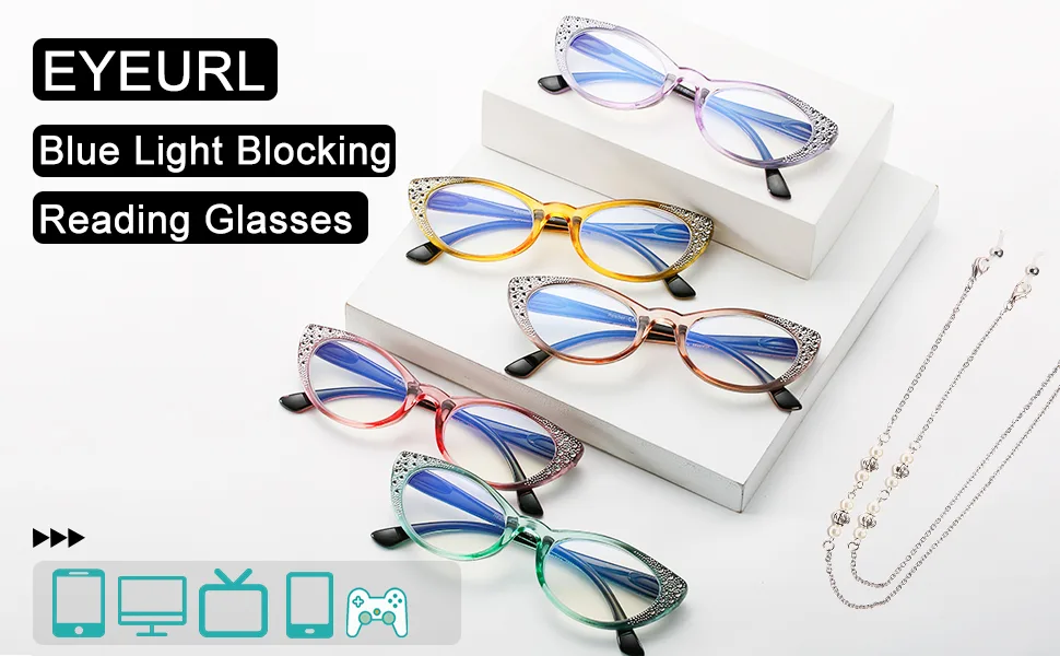 EyeURL 3-pack Cateye reading glasses computer reader with blue light blocking reading glasses visual aid glasses reading aid for women with feather hinges 3 pieces 2.5 x - product information 3