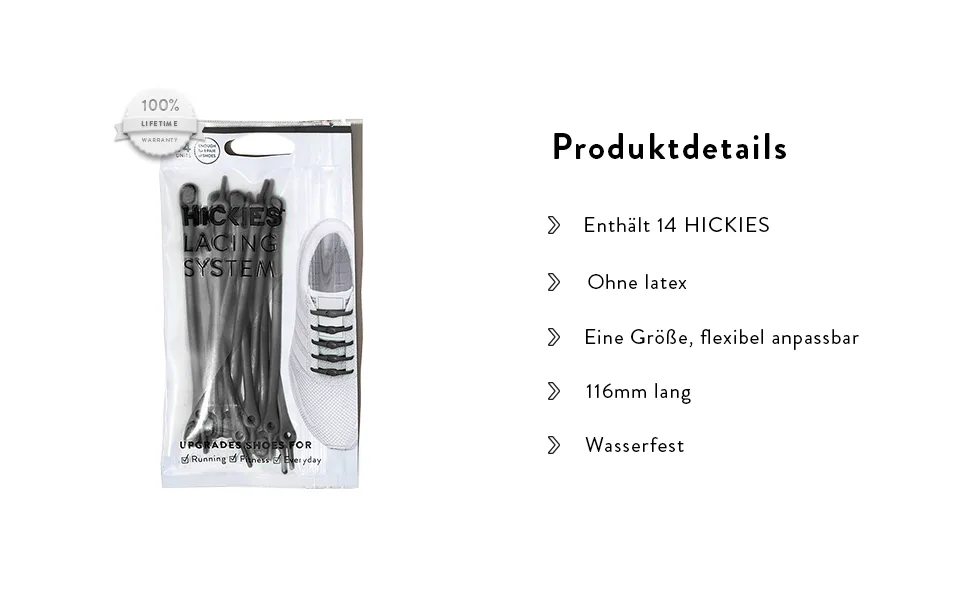 HICKIES Elastic Tie-Free Shoelaces (2.0 New) Black Silver - produktdetails
