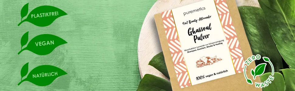 puremetics Zero Waste Ghassoul Powder 400 g Zero Waste Clay Lava Clay Moroccan Clay Natural Washing Clay - puremetics, zero waste, plastikfrei, ohne Mikroplastik, ghassoul pulver, lavaerde, wascherde, maske