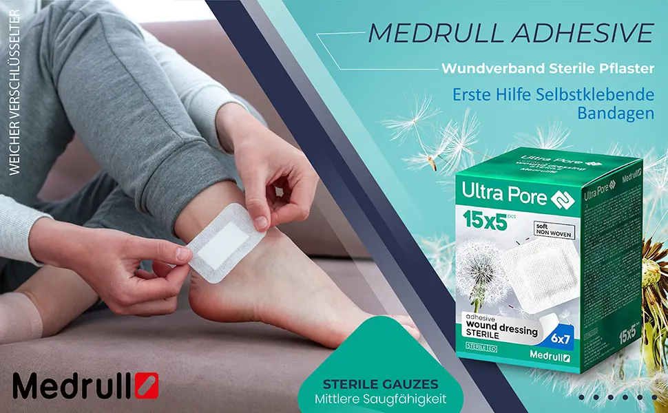 Medrull Wound Association Steril 6x7 cm 75 piece Packed Ultra Pore Soft Wound Paving Strong adhesive power - protects 6x7 cm (75 pack) for cuts in cuts) - medrull