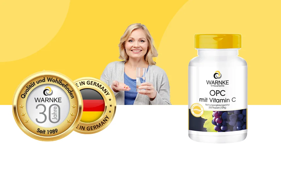 OPC grape shell extract - 200mg vitamin C + 60mg OPC per daily dose - vegan - Large pack with 250 capsules |Warnke vital substances - German pharmacy quality - Über 200 Produkte