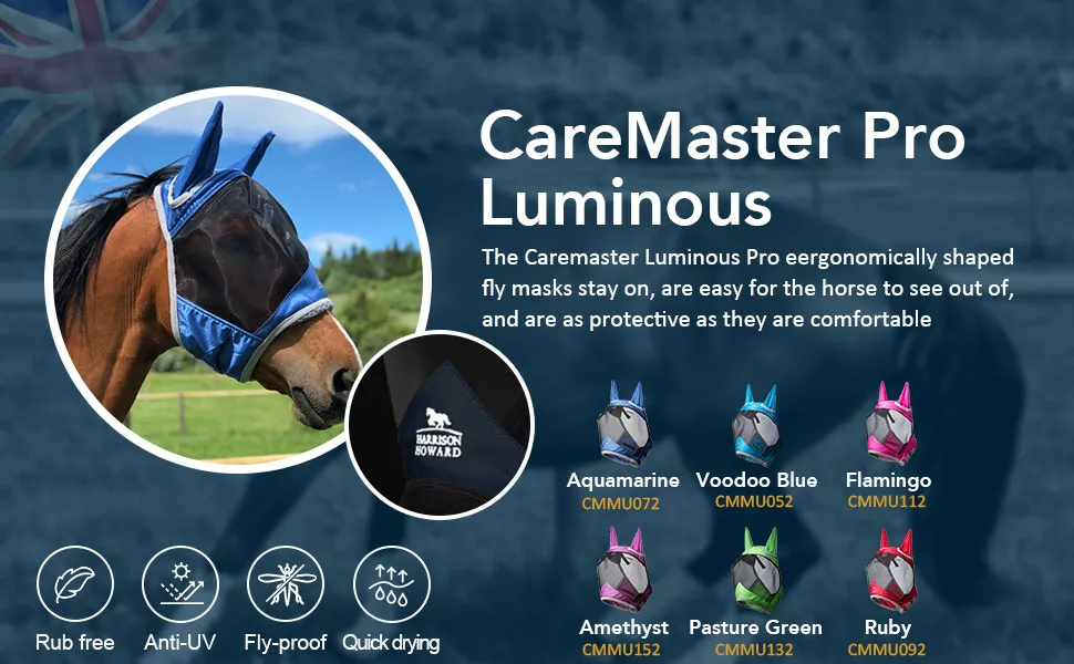 Harrison Howard Caremaster Pro luminous horses fly mask UV protection fleece padding with ear protection red warm blood (l) l (1 Pack) ruby red - Caremaster Pro