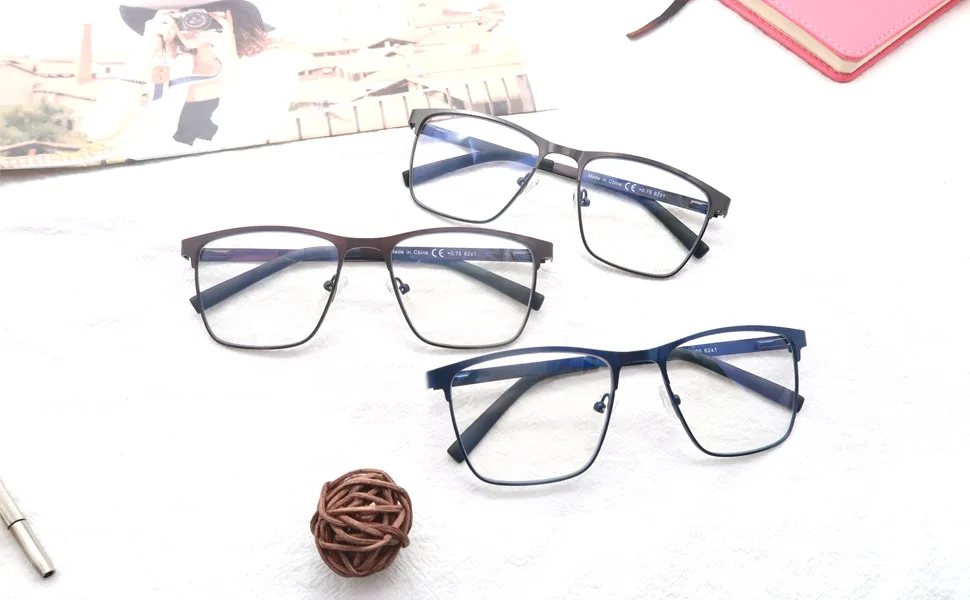MODFANS 3 Pack Reading Glasses Men Blue Light Filter Metal Frame Rectangle Style Stainless Steel Material Grey Brown Blue +1.00 Color234 - product information 7