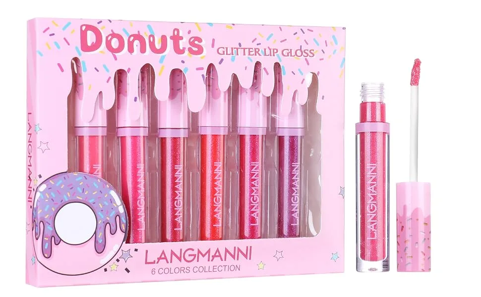 6PCs / Set Donut glitter lip gloss shiny diamond liquid lipstick high-colored metallic waterproof moisturizing lighten lip spots color tones cosmetic make-up - 6PCS Set Donut Glitter Lip Gloss Shiny Diamond Liquid Lipstick Metallic Lip Color Lip Stains Tints