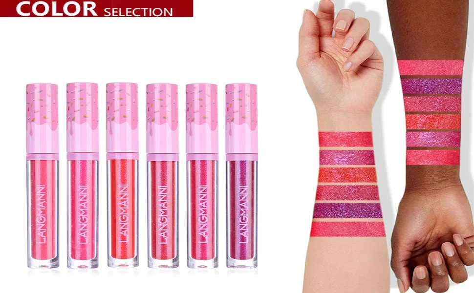 6PCs / Set Donut glitter lip gloss shiny diamond liquid lipstick high-colored metallic waterproof moisturizing lighten lip spots color tones cosmetic make-up - 6PCS Set Donut Glitter Lip Gloss Shiny Diamond Liquid Lipstick Metallic Lip Color Lip Stains Tints
