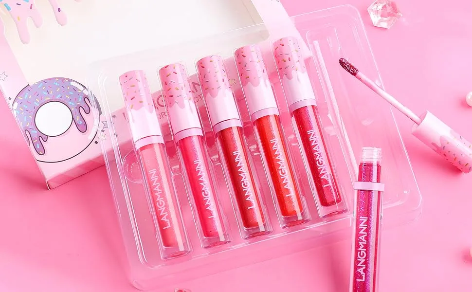 6PCs / Set Donut glitter lip gloss shiny diamond liquid lipstick high-colored metallic waterproof moisturizing lighten lip spots color tones cosmetic make-up - 6PCS Set Donut Glitter Lip Gloss Shiny Diamond Liquid Lipstick Metallic Lip Color Lip Stains Tints