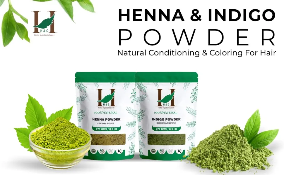 H&C Henna and Indigo Powder Combo Pack 227 grams each for coloring hair - SPN-FOR1