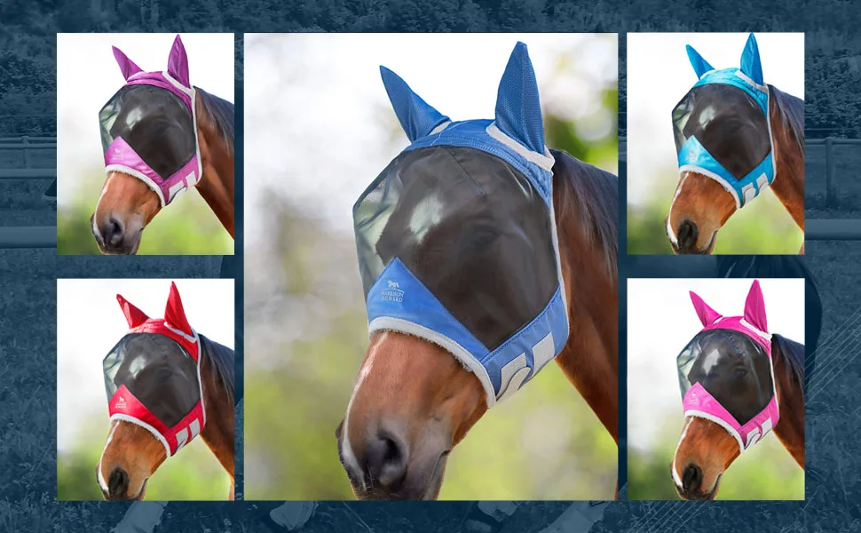 Harrison Howard Caremaster Pro Luminous Horses fly mask UV protection fleece padding with ear protection dresden blue thoroughbred (m) m (1 Pack) voodoo blue - product information 5