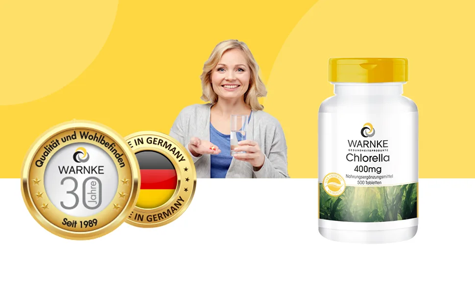 Chlorella 400 mg - chlorella vulgaris algae powder - with chlorophyll and vitamin.B12 - vegan - 500 tablets - Large package |Warnke vital substances - German pharmacy quality - Über 200 Produkte