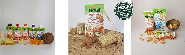 MOGLi Organic Demeter Coconut Spelt Biscuits 7-pack (7x 125 g) - Quetschbeutel Bio Demeter Kakao Kekse ohne Zucker gesunde Snacks