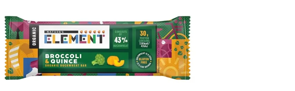 Organic Superfood Snack Bars - Buckwheat Basic Fiber Bars - 20 Individual Bars - Gluten Free Granola Bars (Broccoli Quince) - musliriegel
