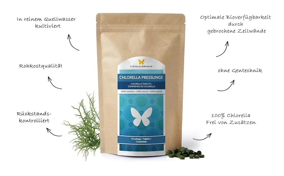 1kg chlorella Pressage 4000 tablets' A 250mg 100% natural residue -controlled raw food quality without additives (1000g) 1 kg (1 Pack) - Chorella Presslinge