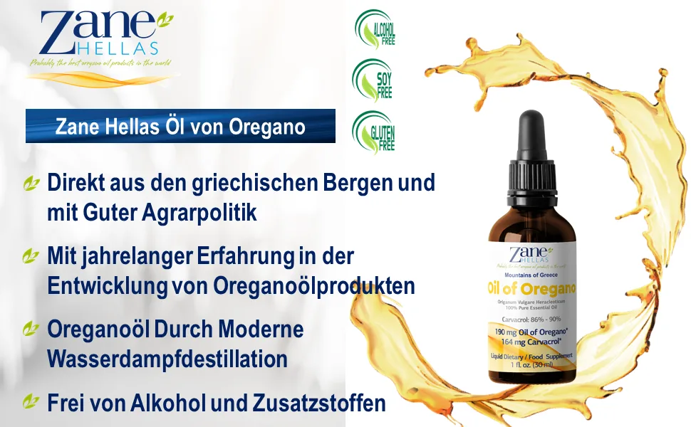 Zane Hellas 100% Greek Oregano Essential Oil. Minimum 86% Carvacrol. 164 mg Carvacrol per serving. Pack of 2. 60ml. - Oreganoöl